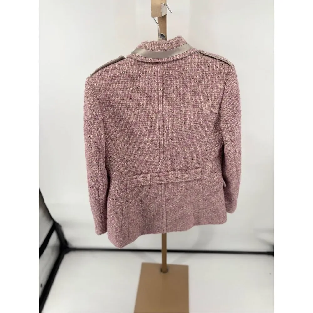 Coach Signature Pink Bouclé Wool Mohair Blend Double Breasted Coat Size 10
